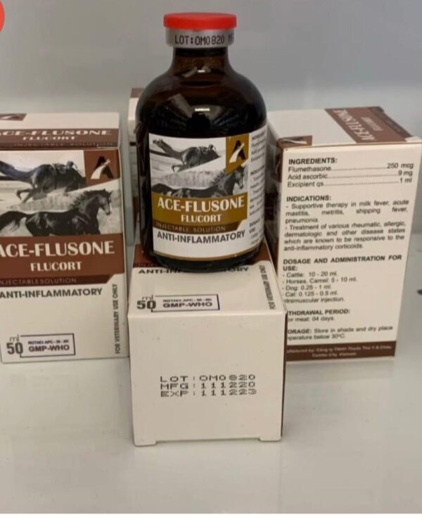 Buy Ace-Flusone online  Ace-flusone The combination of phenylbutazone and dexamethasone enhance animal’s resistance during training and race COMPOSITION Phenylbutazone Dexamethasone benzyl alcohol Disodium edetate INDICATIONS – Optimal product for racing animals – Anti-inflammation, analgesic, antipyretic. Buy Ace-Flusone online usa, where to buy Ac-Flusone , how can i order Ace-Flusone, best place to order Ace-Flusone with two days free shipping, what is Ace-Flusone, what is the cost of Ace-Flusone. How to use Ace-Flusone, Ace-Flusone side effect, Buy Ace-Flusone without prescription. METHOD OF ADMINISTRATION Apply 5 ml for 5 days – IM (suspend 7 days before the race). IV and IM administration – Horse and camel: 4 ml/100 kg BW – Dogs: 0.5 ml/10 kgs BW Withdrawal time: 07 days before slaughter Contra-indication: Do not use for hypersensitive animals to any components PRESERVATION: Store in a cool place and keep out of direct sunlight. ace-flusone  product must be administered by intramuscular or intravenous routes, every 24 hours with intervals of 3 to 5 days at the discretion of the Veterinarian, using a sterile and disposable syringe and needle. Aseptic procedures must be used in the application. In horses, administer 1 ml of the product for every 45 kg of live weight, which corresponds to 1.1 mg of Flunixin Meglumine, to relieve pain associated with colic/endotoxemia. Precautions and Warnings: Doses greater than 10 ml of the product should be divided into two or more application points. Respect the indications for dose and duration of treatment. Do not apply intra-arterially. Obey the product’s storage instructions. Use sterile syringes and needles, observing good asepsis practices. Apply with caution to animals with gastrointestinal ulceration or pre-existing renal, hepatic or hematological disorders. It is recommended to avoid or apply the drug to pregnant females with maximum precaution and supervision by the Veterinarian. Buy Ace-Flusone online usa, where to buy Ac-Flusone , how can i order Ace-Flusone, best place to order Ace-Flusone with two days free shipping, what is Ace-Flusone, what is the cost of Ace-Flusone. How to use Ace-Flusone, Ace-Flusone side effect, Buy Ace-Flusone without prescription. If an allergic reaction occurs, discontinue administration of the product immediately. Do not store the product near food, beverages, other medications, personal or household hygiene products. Avoid smoking or eating while handling. Do not wash empty containers or throw them into rivers or springs. Do not reuse empty packaging, which must be destroye by inciretion. Wash hands after handling. The drug must be used under the guidance of a Veterinarian. Side effects: The main toxicities of NSAIDs are associated with the gastrointestinal, hematopoietic and renal systems. Gastrointestinal damage is the most common and serious side effect. Gastroduodenal erosion and ulceration reflect prostaglandin E2-mediated inhibition of bicarbonate and mucus secretion, epithelialization, and mucosal blood flow. All NSAIDs are capable of impairing platelet activity related to thromboxane synthesis. Analgesic nephropathy is a common adverse effect of NSAIDs in humans, however, it does not occur as often in domestic animals, in part because the drugs are not used as chronically. In the kidney, vasodilating prostaglandins are protective, ensuring arterial and renal vasoconstriction. The loss of this protective effect becomes important in patients with impaired renal function. Patients predisposed to analgesic nephropathy include geriatric patients, patients suffering from heart, kidney or liver disease, patients in hypovolemic states (shock and dehydration), and patients receiving nephrotoxic (aminoglycosides, for example) or nephroactive (diuretic). Buy Ace-Flusone online usa, where to buy Ac-Flusone , how can i order Ace-Flusone, best place to order Ace-Flusone with two days free shipping, what is Ace-Flusone, what is the cost of Ace-Flusone. How to use Ace-Flusone, Ace-Flusone side effect, Buy Ace-Flusone without prescription.