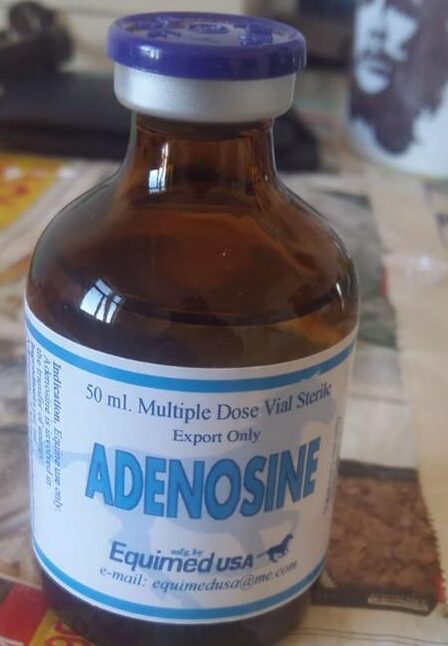Buy Adenosine online ADENOSINE MONOPHOSPHATE INJECTION is a potent vasodilator to increase the flow of blood to cardiac and skeletal muscles. COMPOSITION:  Adenosine-5-monophosphate 200 mg/ml. Buy Adenosine online usa, Order Adenosine online Kentucky, Adenosine for sale near me California, Order Adenosine without prescription. Best place to buy Adenosine New York. How to use Adenosine, where can i find Adenosine, Buy Adenosine in Florida, how long doese Adenosine last in the system. 1.  ADENOSIN INJECTION increases blood, nutrient and  available energy supply to muscle tissues. 2.  Vasodilation improves the removal of waste due to fatigue and cramping. 3.  ADENOSIN INJECTION may help prevent heart strain during and after strenuous exercise. By producing a marked increase in the blood supply to muscles and heart, adenosine increases the oxygen and essential nutrient supply to these areas during hard work and improves the efficiency of removal of waste products such as lactic acid to delay the onset of muscle fatigue.   Adenosine is of value in the treatment and prevention of â€œtying upâ€ for these reasons.  Because of its potent vasodilation effect on cardiac muscles, adenosine is effective in the treatment and prevention of heart strain and exercise induced changes in horses. Indications:  Production of coronary vasodilation in anticipation of severe cardiac load in athletic animals or in treatment of myocardial oxygen deficit (as evidenced by performance linked ECG changes)â€¦ muscle cramp, tying up prevention. Buy Adenosine online usa, Order Adenosine online Kentucky, Adenosine for sale near me California, Order Adenosine without prescription. Best place to buy Adenosine New York. How to use Adenosine, where can i find Adenosine, Buy Adenosine in Florida, how long doese Adenosine last in the system. Form:  Injectible/ injection use For:  Horses, Dogs and Camels Dosage and Administration:  Adult horses:  Administer 10ml by intramuscular injection 24 hours and again CAUTION: ADENOSIN MONOPHOSPHATE INJECTION  must ONLY be administered by intramuscular injection (IM).  DO NOT administer ADENOSINE MONOPHOSPHATE INJECTION by the intravenous (IV) route under any circumstances.  This may lead to a profound rapid drop in blood pressure, with collapse and even death. Presentation:  50mL sterile injection use f Storage:  Store below 25C (Air Conditioning). Warnings:  Export Slaughter Interval (Horses):  NOT TO BE USED in horses that may be slaughtered for human consumption. Tips for Trainers:   Use ADENOSINE INJECTION in combination with Racehorse Meds B12 with Phosphorous Injection 24 hours and again 4-6 hours pre-event, to improve blood and nutrient supply to hard working muscles. Buy Adenosine online usa, Order Adenosine online Kentucky, Adenosine for sale near me California, Order Adenosine without prescription. Best place to buy Adenosine New York. How to use Adenosine, where can i find Adenosine, Buy Adenosine in Florida, how long doese Adenosine last in the system.