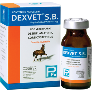 Dexvet SB is a veterinary corticosteroid formulation containing dexamethasone or a similar synthetic glucocorticoid, used to treat inflammation, allergic