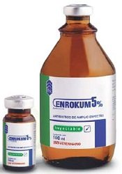 Enrokum is a veterinary medicine containing enrofloxacin, a broad-spectrum fluoroquinolone antibiotic. It is primarily used to treat bacterial infections in